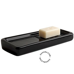 Black porcelain soap dish.