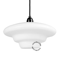 Art Deco pendant light with opal glass lampshade.