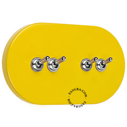 gelber Schalter - einfach oder zweiseitig - 4 vernickelte Kippschalter
