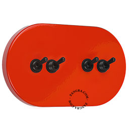 interrupteur rouge encastrable avec 4 leviers en laiton noir