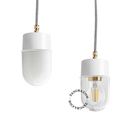 white pendant light with glass shade