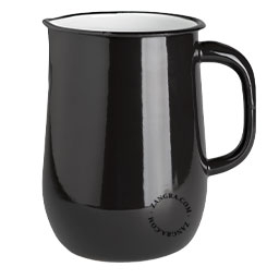 Black enamel pitcher.