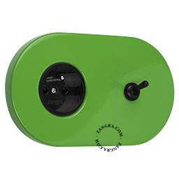 green flush mount outlet & two-way or simple switch - black toggle