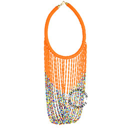 collier-ethnique-perles-verre-orange-multicolore-commerce-equitable