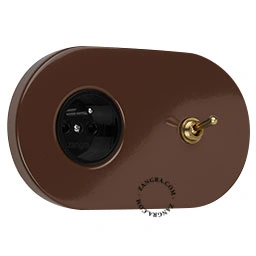 Product brown flush mount socket & two-way or simple switch – raw brass toggle Image