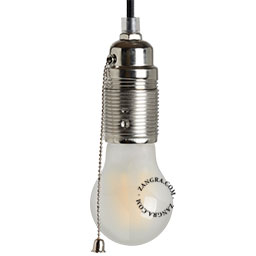Silvery lampholder with pull switch.