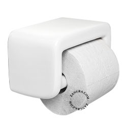 White porcelain toilet paper dispenser.