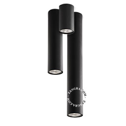 3 lamparas downlight cilíndrica de superficie en negro.