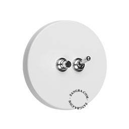 double interrupteur blanc avec bouton-poussoir et levier en laiton nickele