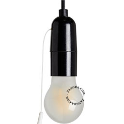 Black bakelite lampholder with pull switch.