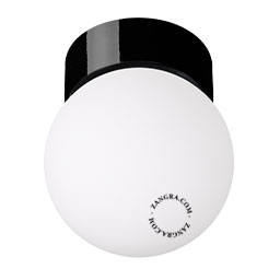 Lâmpada de porcelana preta com abajur de vidro.