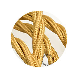 Gold-coloured fabric-covered twisted cable.