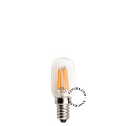 E14 filament LED light bulb with transparent glass.