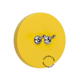 double interrupteur jaune rond et encastrable avec leviers nickelés