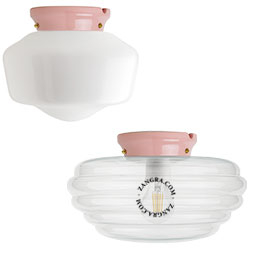 Pink porcelain Art Deco light with glass shade.