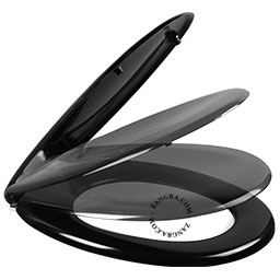 Soft-close black toilet seat.