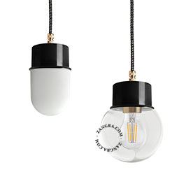 black pendant light with glass shade
