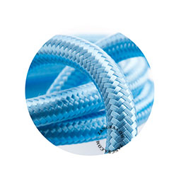 Baby blue fabric cable.
