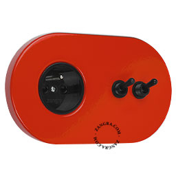 red flush mount outlet & two-way or simple switch – double black toggle