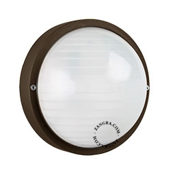 Round, brown bulkhead light.