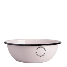 Pastel pink enamel bowl.