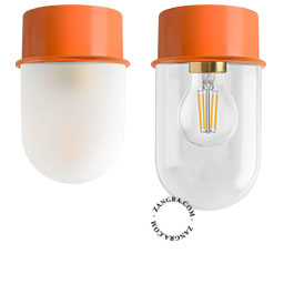 orange ceiling light with glass shade