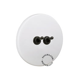 Matte white porcelain switch with double black toggle.