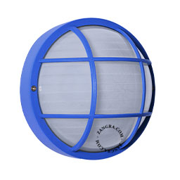 Blue bulkhead outdoor light.