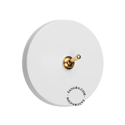 Brass toggle round white light switch
