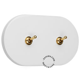 grand interrupteur blanc avec 2 leviers en laiton brut couleur or