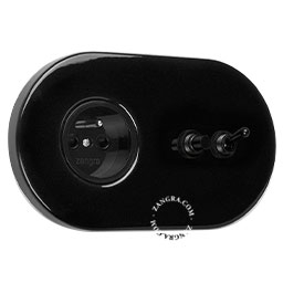 black flush mount outlet & two-way or simple switch – black toggle & pushbutton
