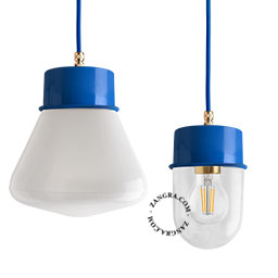 blue pendant light with glass shade