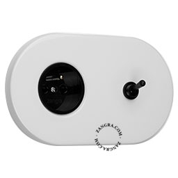 white flush mount outlet & two-way or simple switch - black toggle