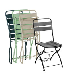 Metal outdoor folding chairs.
