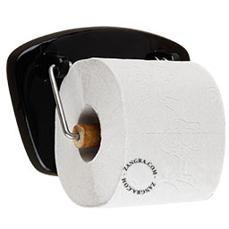 Dérouleur de papier toilette noir.