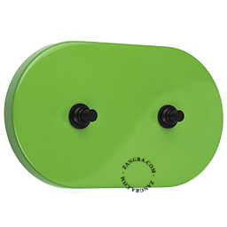 grand interrupteur vert avec deux boutons-poussoirs en laiton noir
