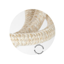 Sand-coloured fabric cable.