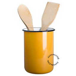 Mustard yellow enamel utensil pot.