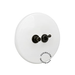 white porcelain switch - two-way or simple black toggle switch & pushbutton