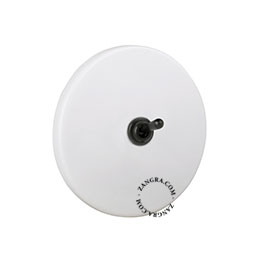 Matte white porcelain switch with black toggle.