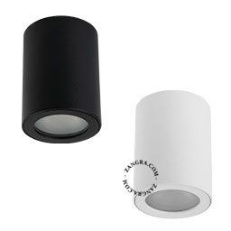 Cylindrical surface-mounted spotlight.