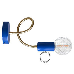 Blue wall light with flexible arm.