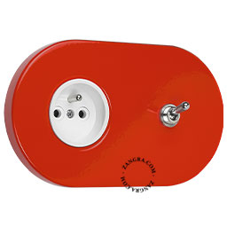 red flush mount outlet & two-way or simple switch – nickel-plated toggle
