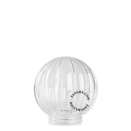 Glass globe in clear ribbed glass.