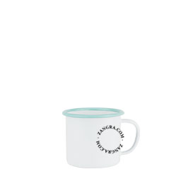 white enamel cup with blue rim - 40 cl