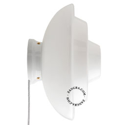 White porcelain light with glass shade.