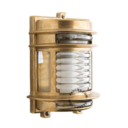 Raw brass marine wall light for bathroom or outdoor use.