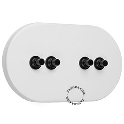 interrupteur blanc avec 4 boutons poussoirs en laiton noir