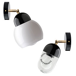 Black porcelain adjustable wall light with glass shade.