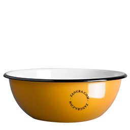 Mustard yellow enamel bowl.